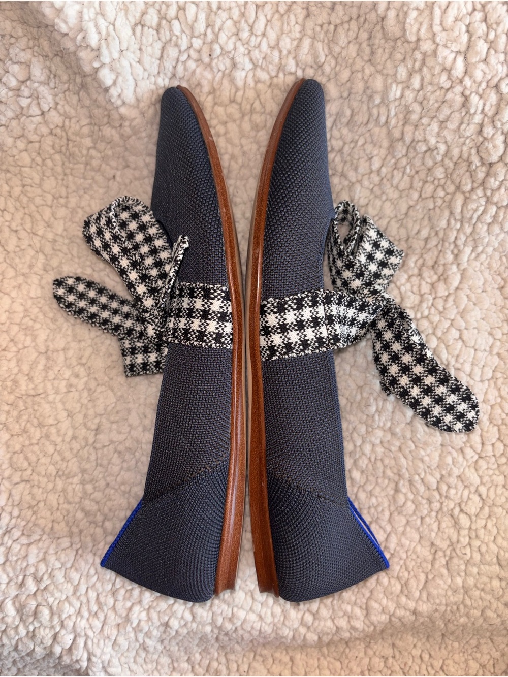 Rothy’s The Point Mary Jane Navy Houndstooth Bow Flats Size 8 US - Picture 5 of 7